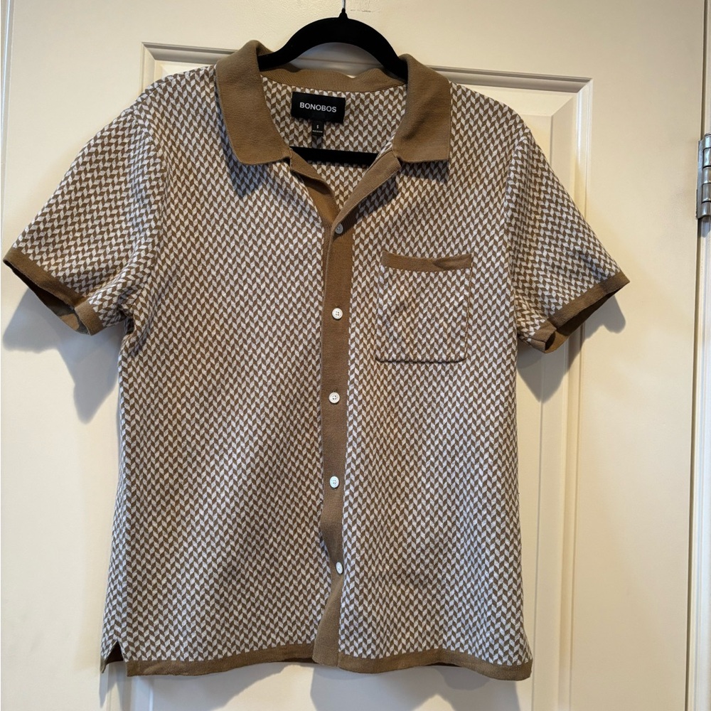 Bonobos Tan and White Casual Button Down Shirt